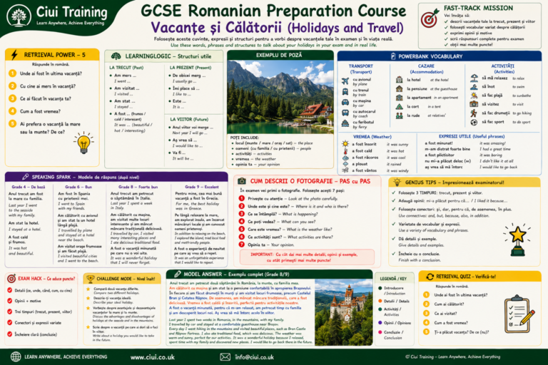 FREE Romanian GCSE Speaking Mat | Describe the Photo: Holidays & Travel (v1)